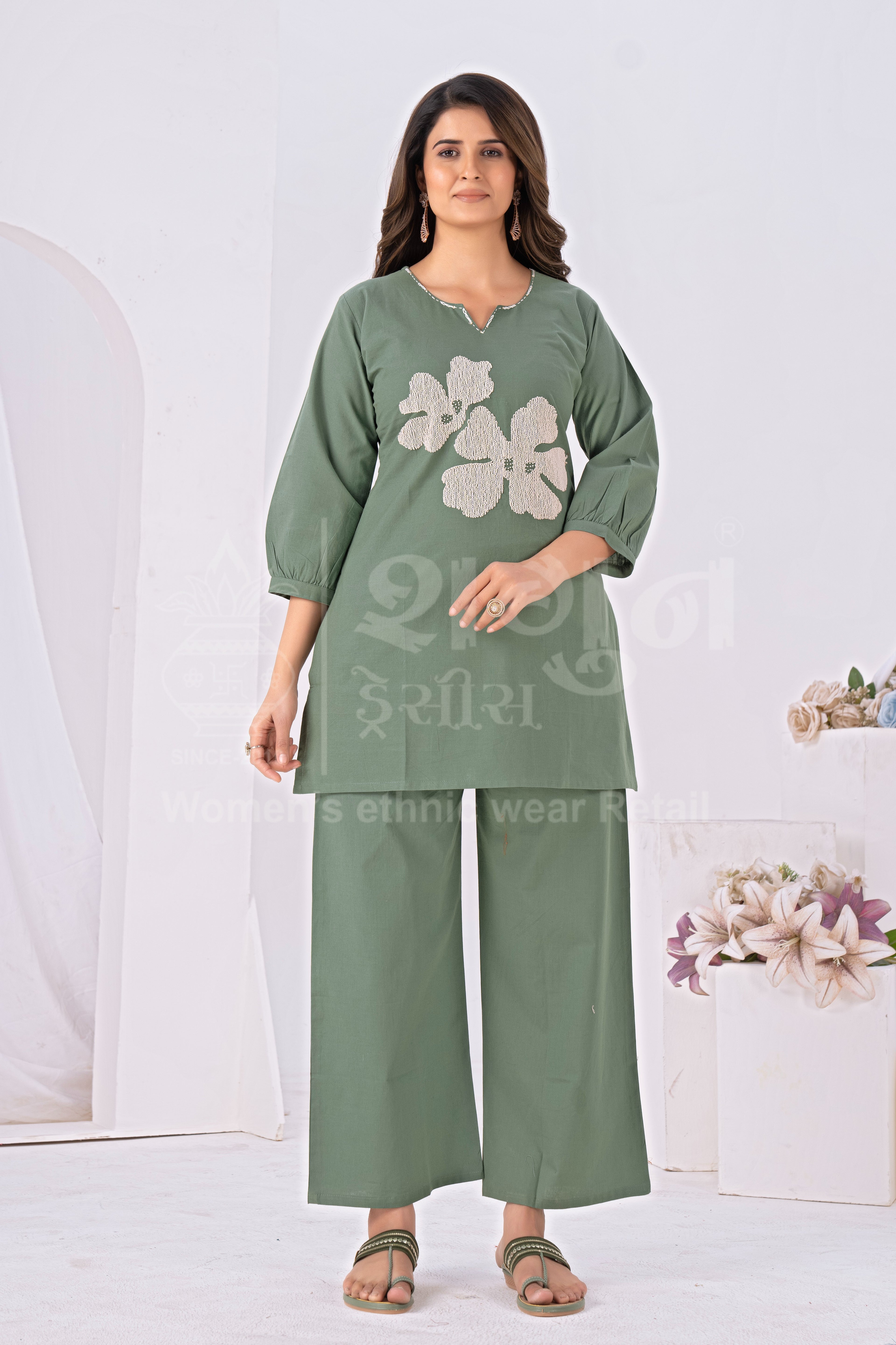 Flora Grace Embroidered Kurti Pant Set
