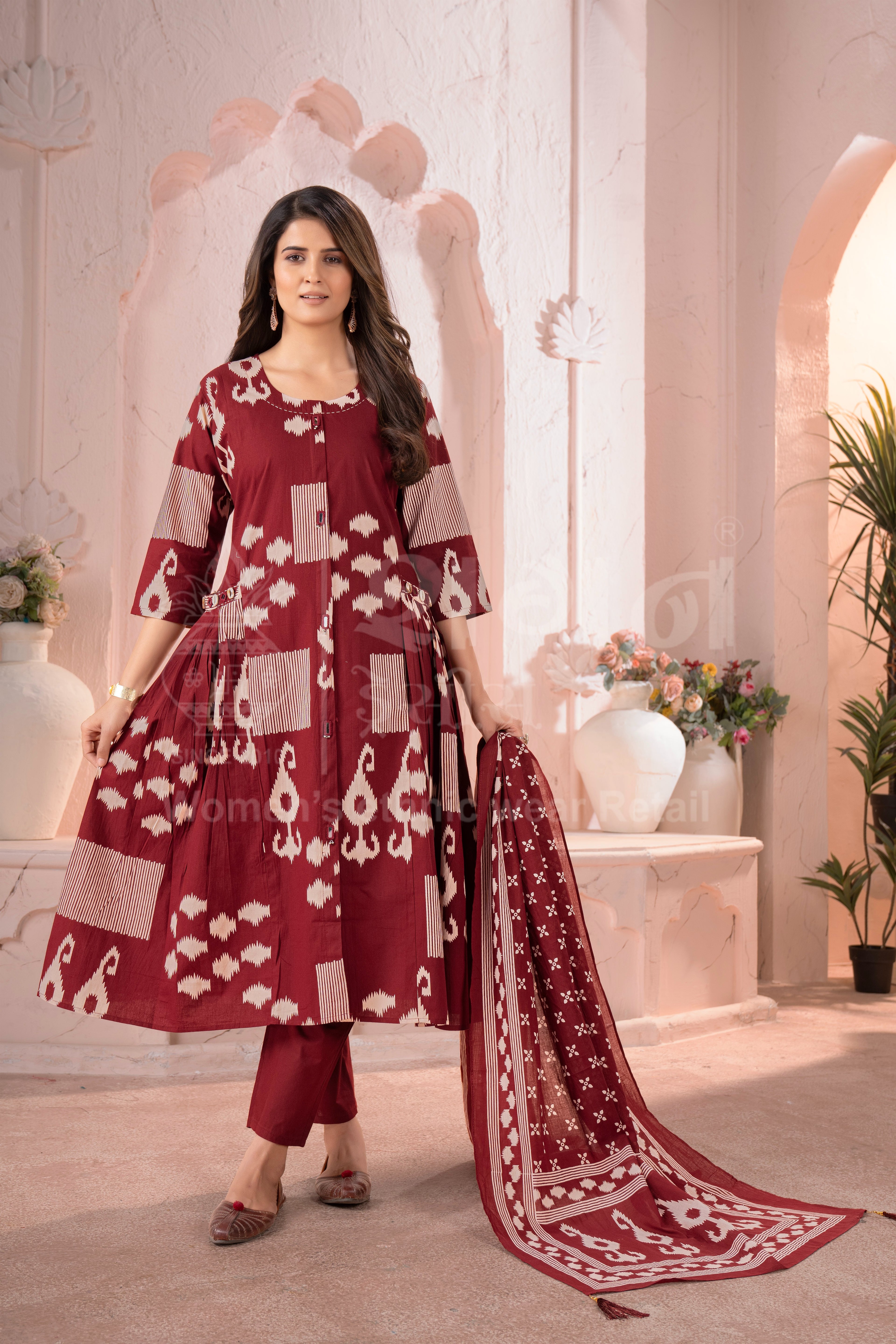 Ikat Flare Kurti Set with Dupatta