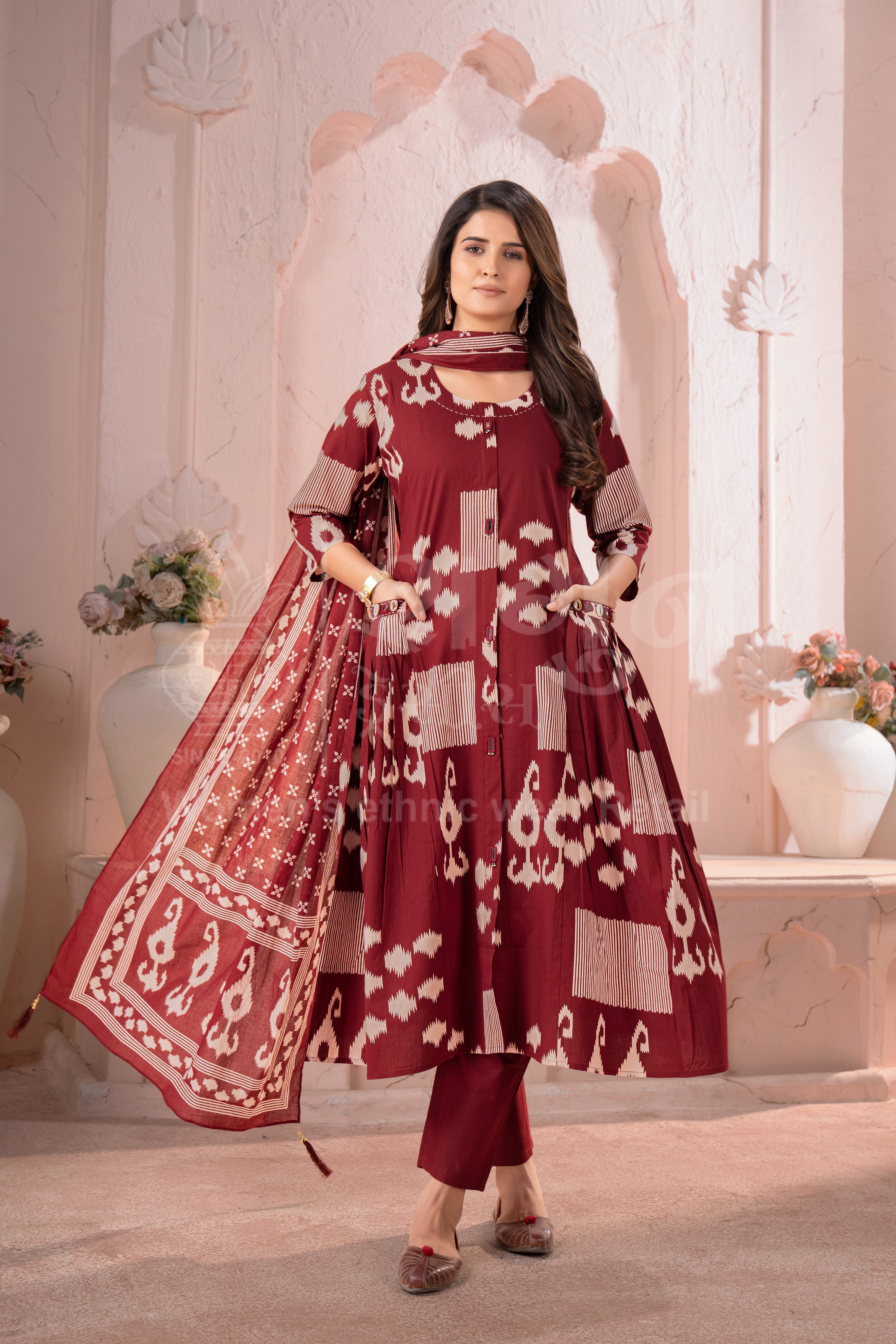 Ikat Flare Kurti Set with Dupatta