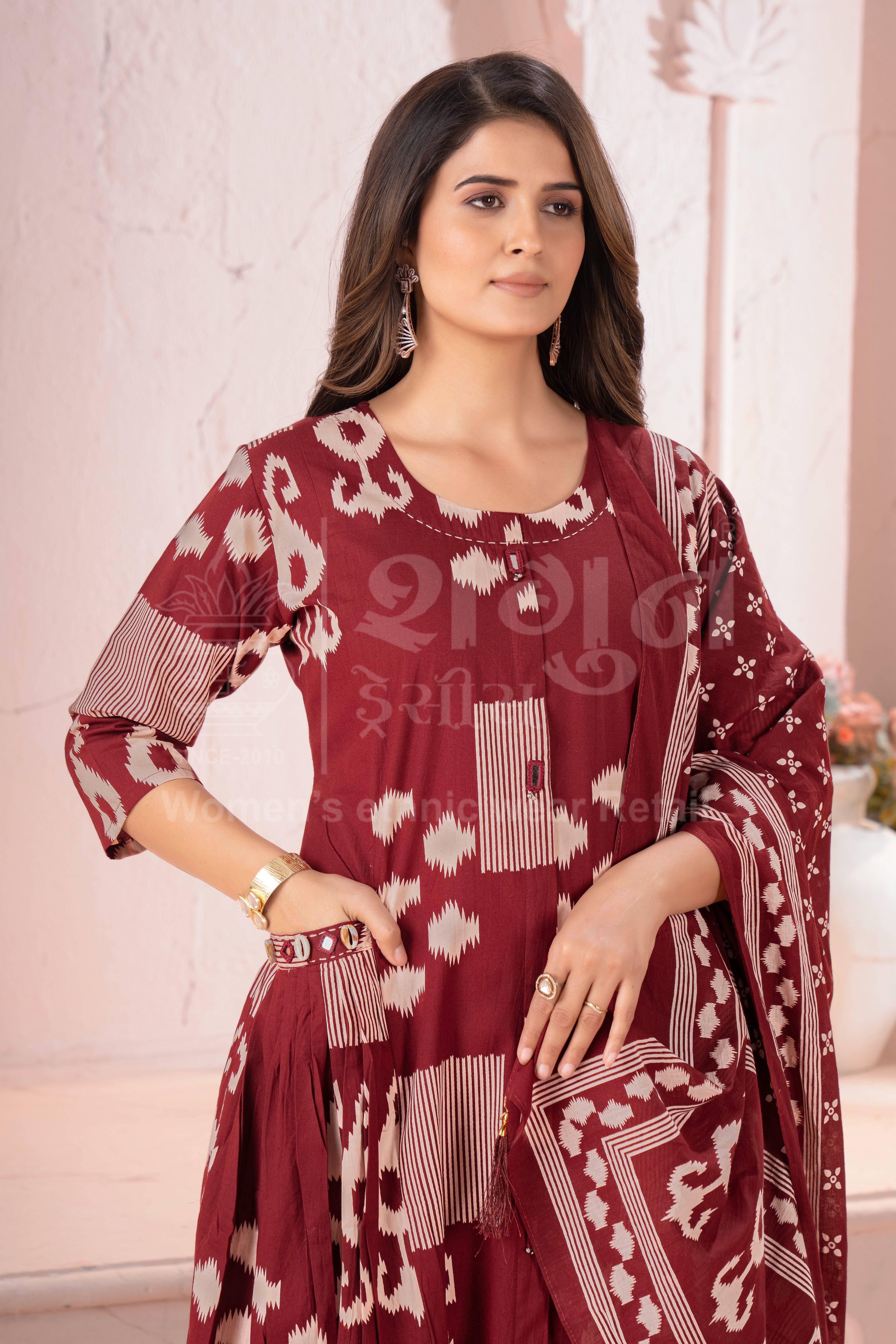 Ikat Flare Kurti Set with Dupatta