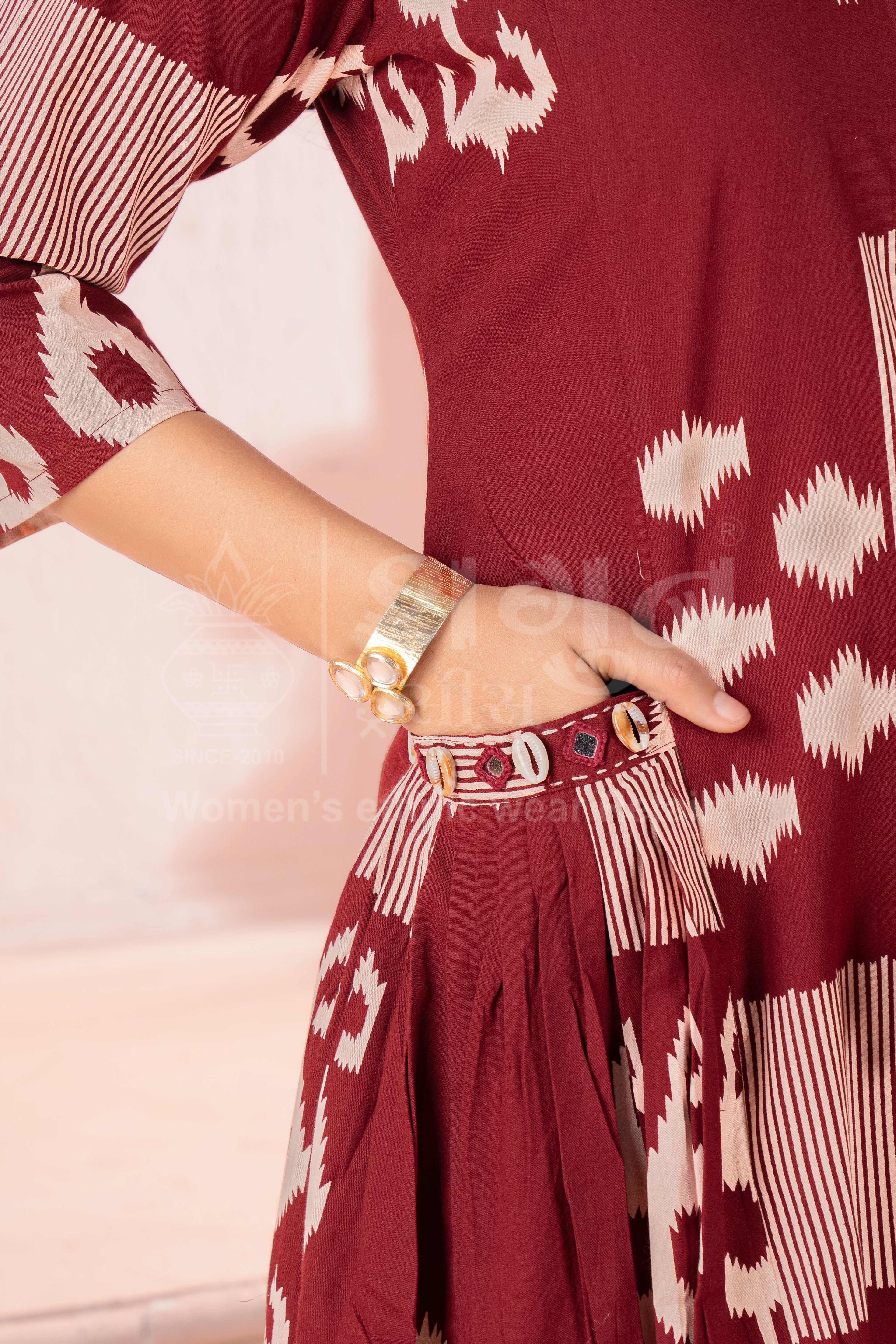 Ikat Flare Kurti Set with Dupatta