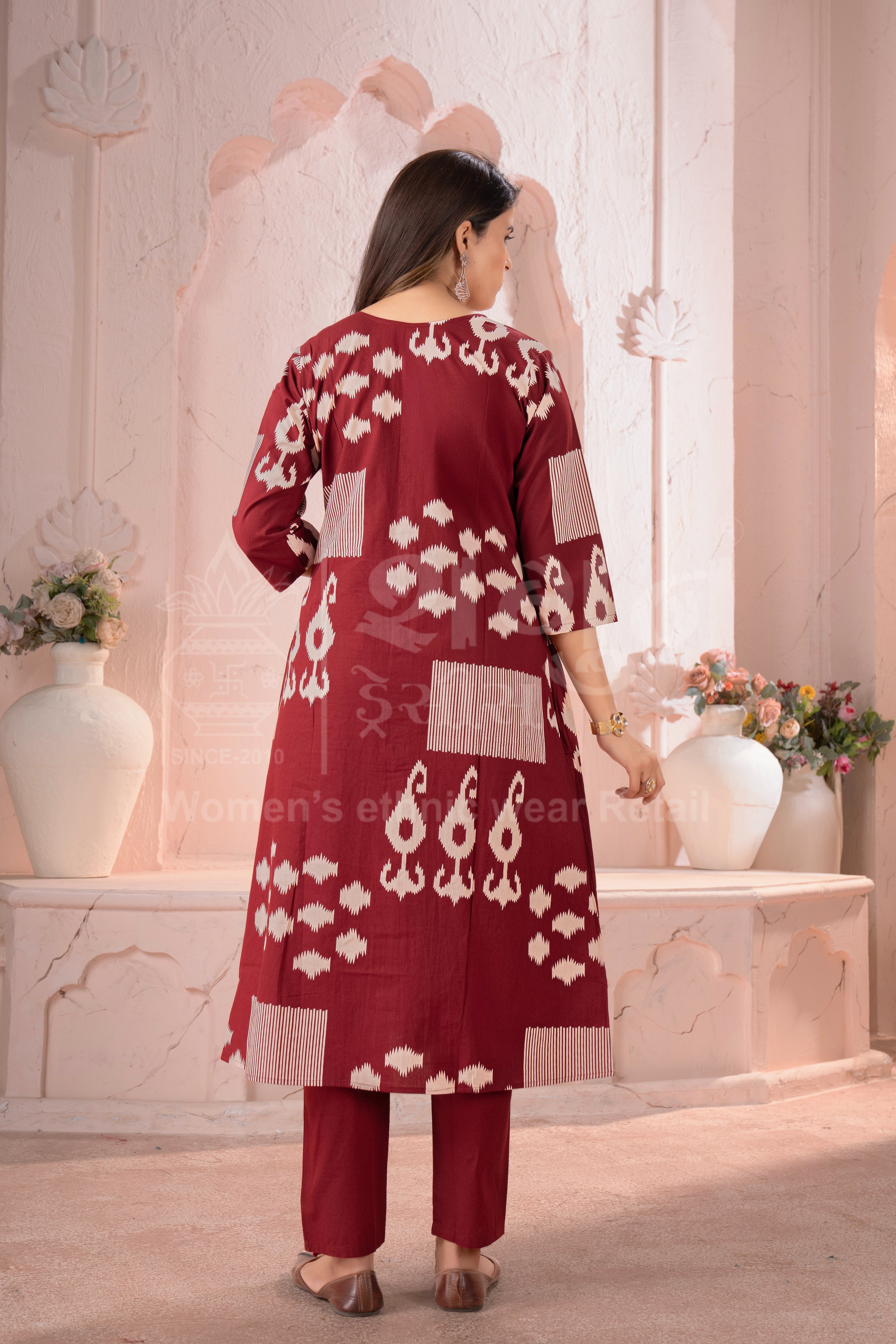 Ikat Flare Kurti Set with Dupatta