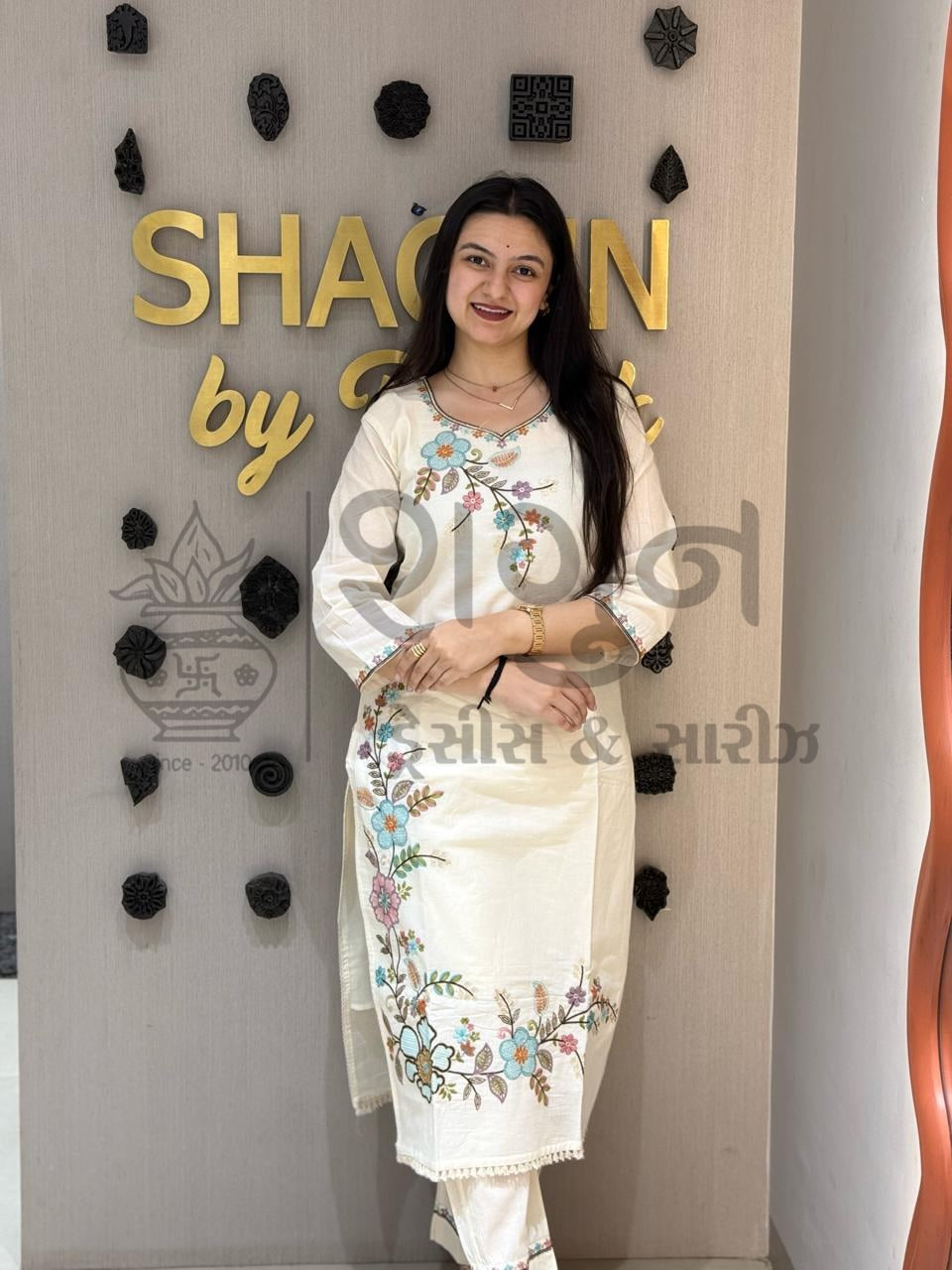 Ivory Blossom Kurti Set Shagun Dresses