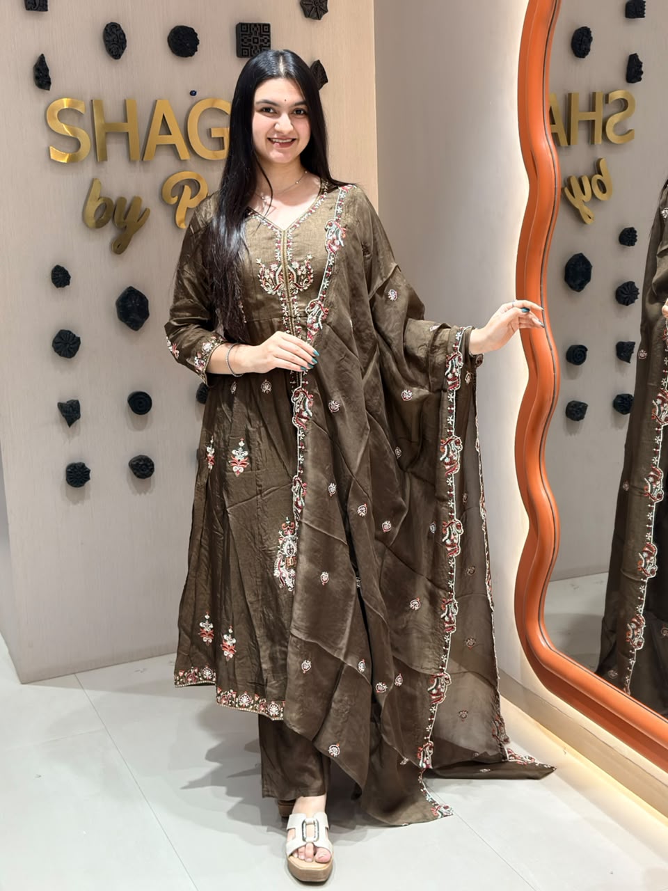 Mocha Paisley Anarkali Shagun Dresses