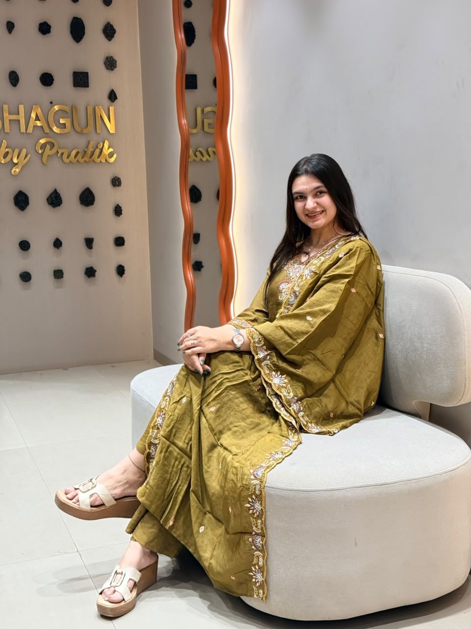 Olive Gold Sharara Set Shagun Dresses