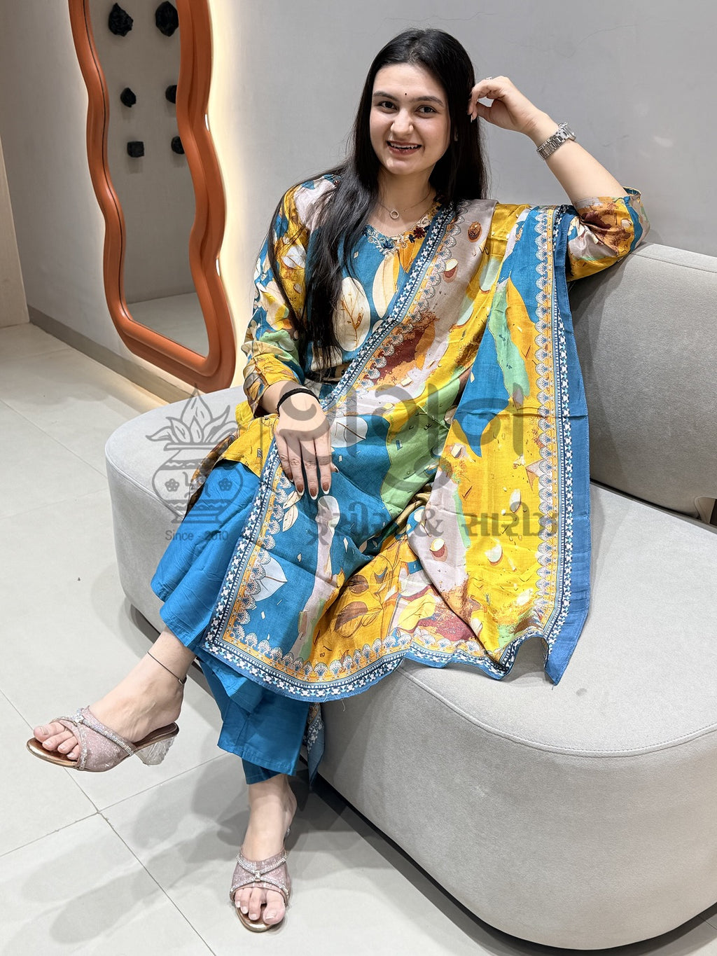 Premium Artistic Print Kurta Palazzo Set with Dupatta Shagun Dresses
