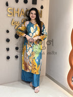 Premium Artistic Print Kurta Palazzo Set with Dupatta Shagun Dresses