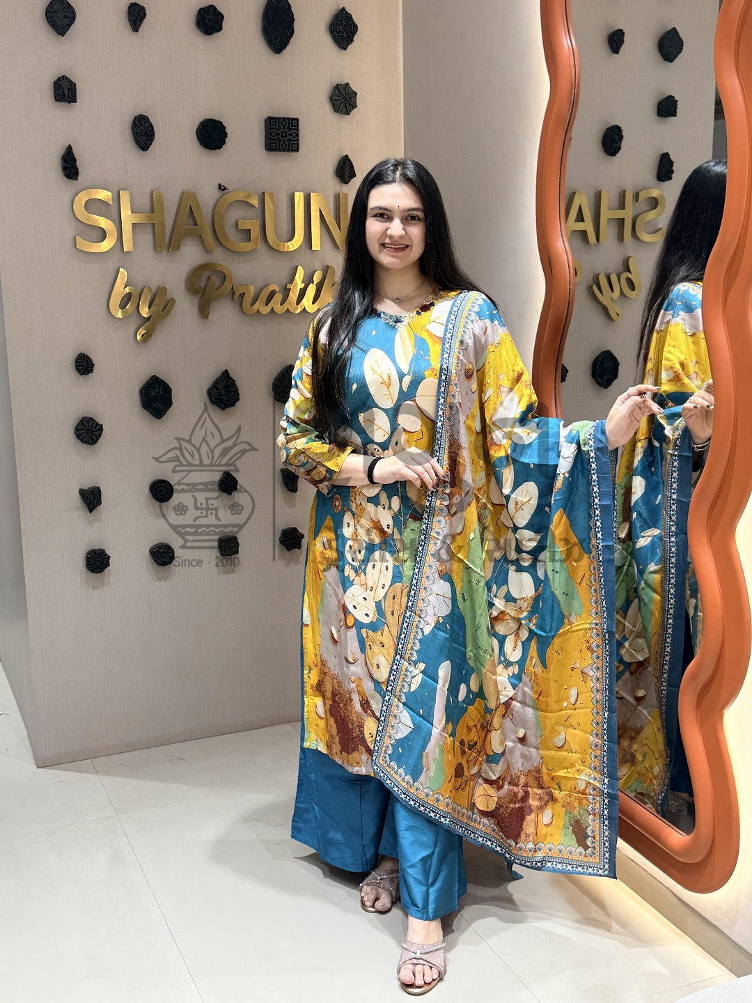 Premium Artistic Print Kurta Palazzo Set with Dupatta Shagun Dresses