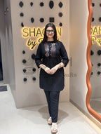 Chic Black Embroidered Short Tunic Co-Ord Set – 2 Piece Shagun Dresses