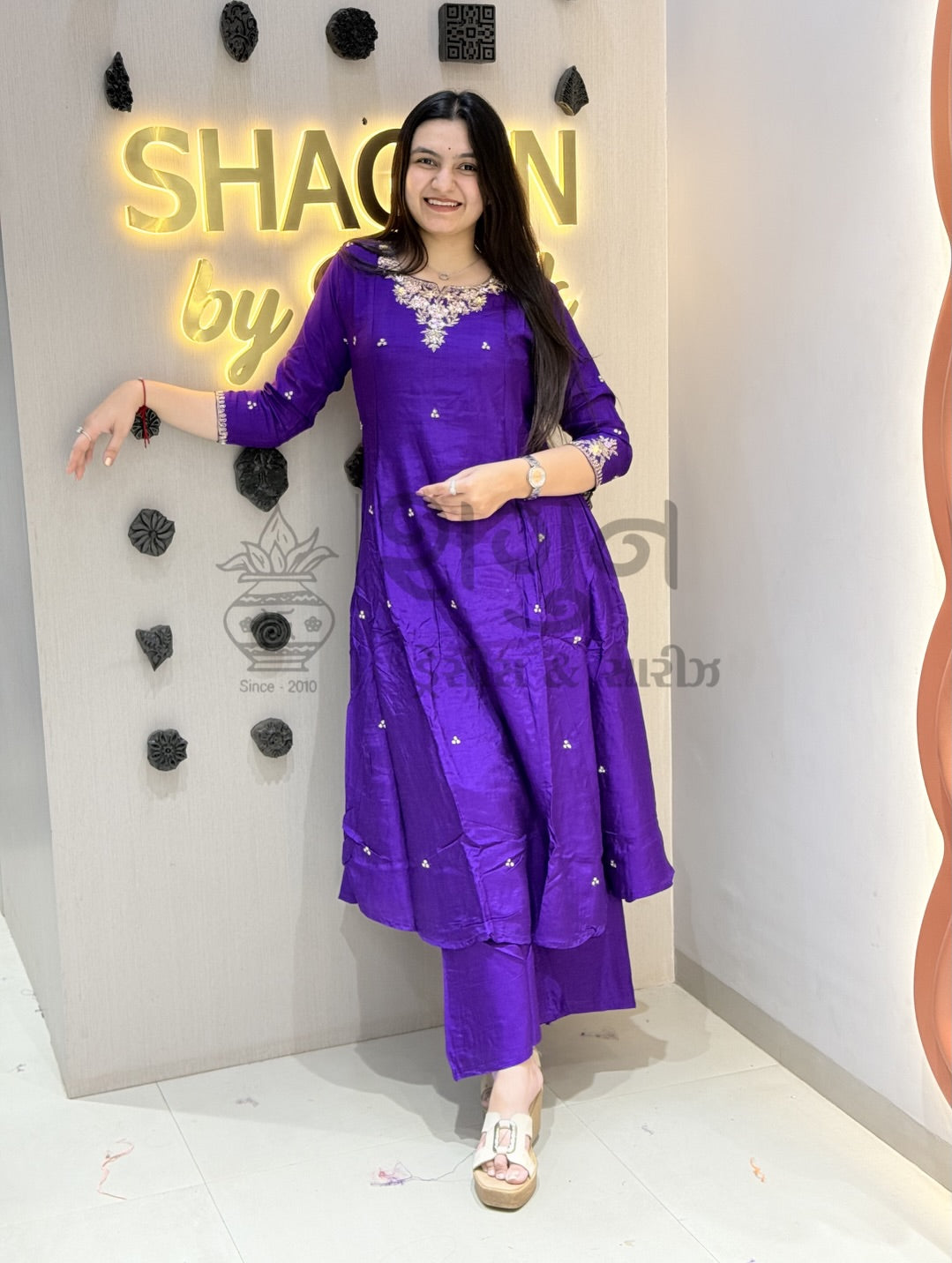 Royal Purple Silk Embroidered Suit Set with Banarasi Dupatta – 3 Piece Shagun Dresses