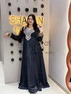 Midnight Black Embroidered Silk Flared Anarkali Gown / Suit Shagun Dresses