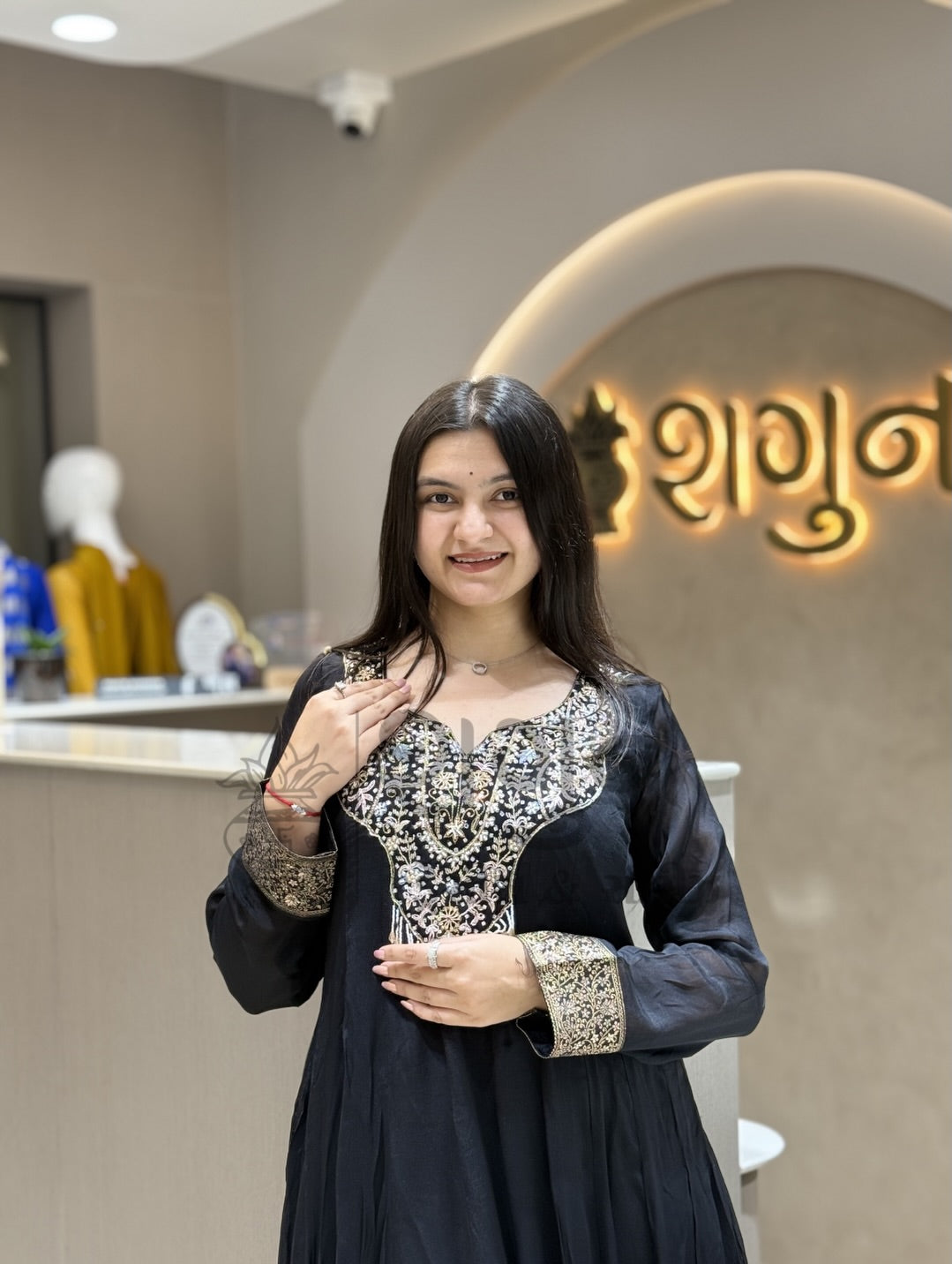 Midnight Black Embroidered Silk Flared Anarkali Gown / Suit Shagun Dresses