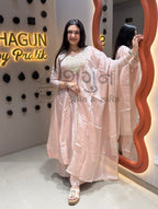 Blush Pink Embroidered Silk Anarkali Suit Set with Dupatta – 3 Piece Shagun Dresses