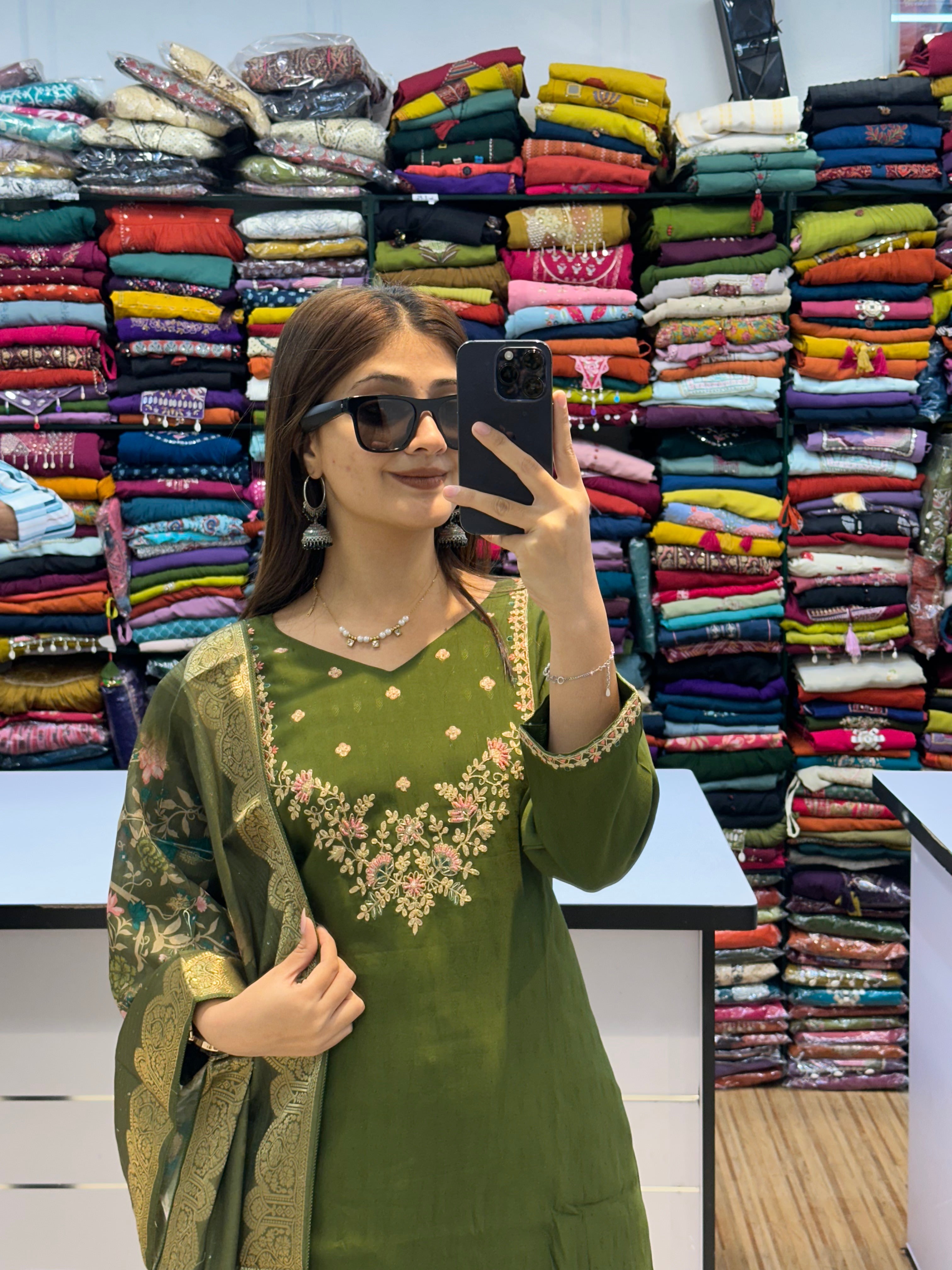 Premium Embroidered Cotton 3-Piece kurti Set