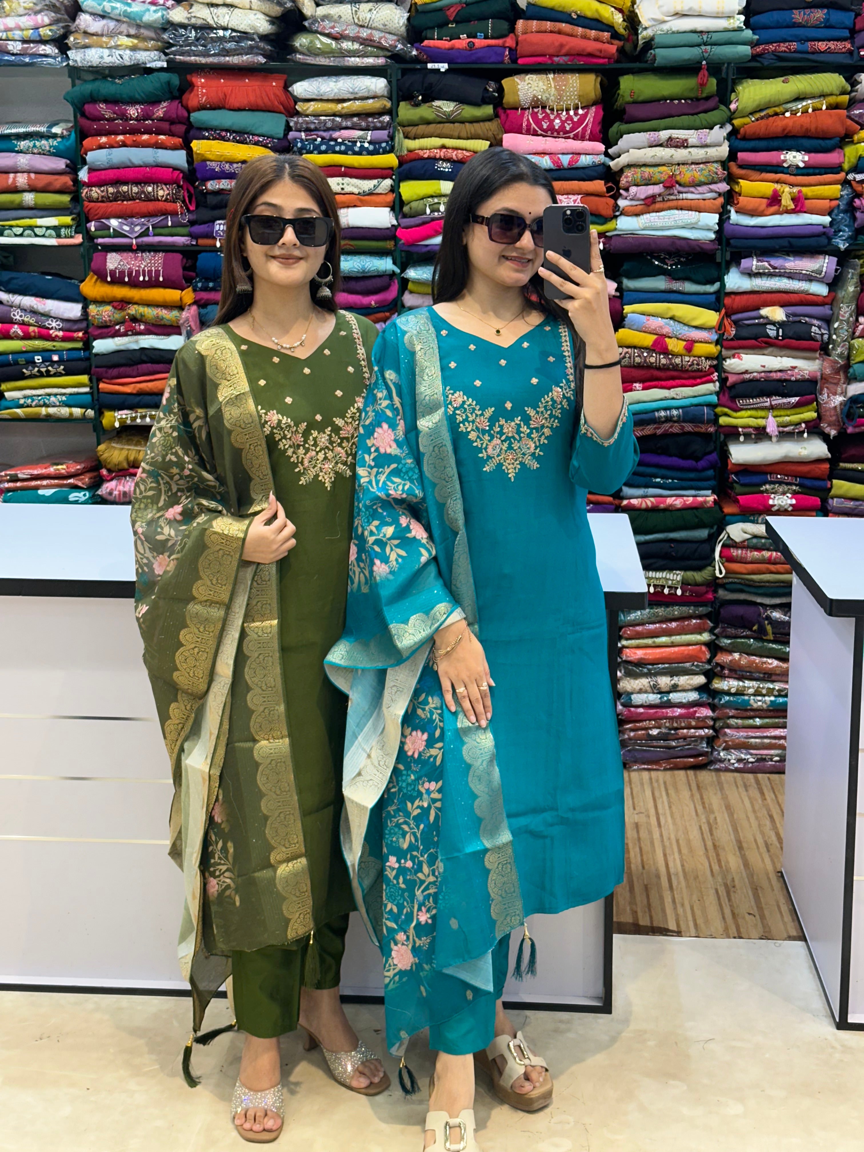 Premium Embroidered Cotton 3-Piece kurti Set