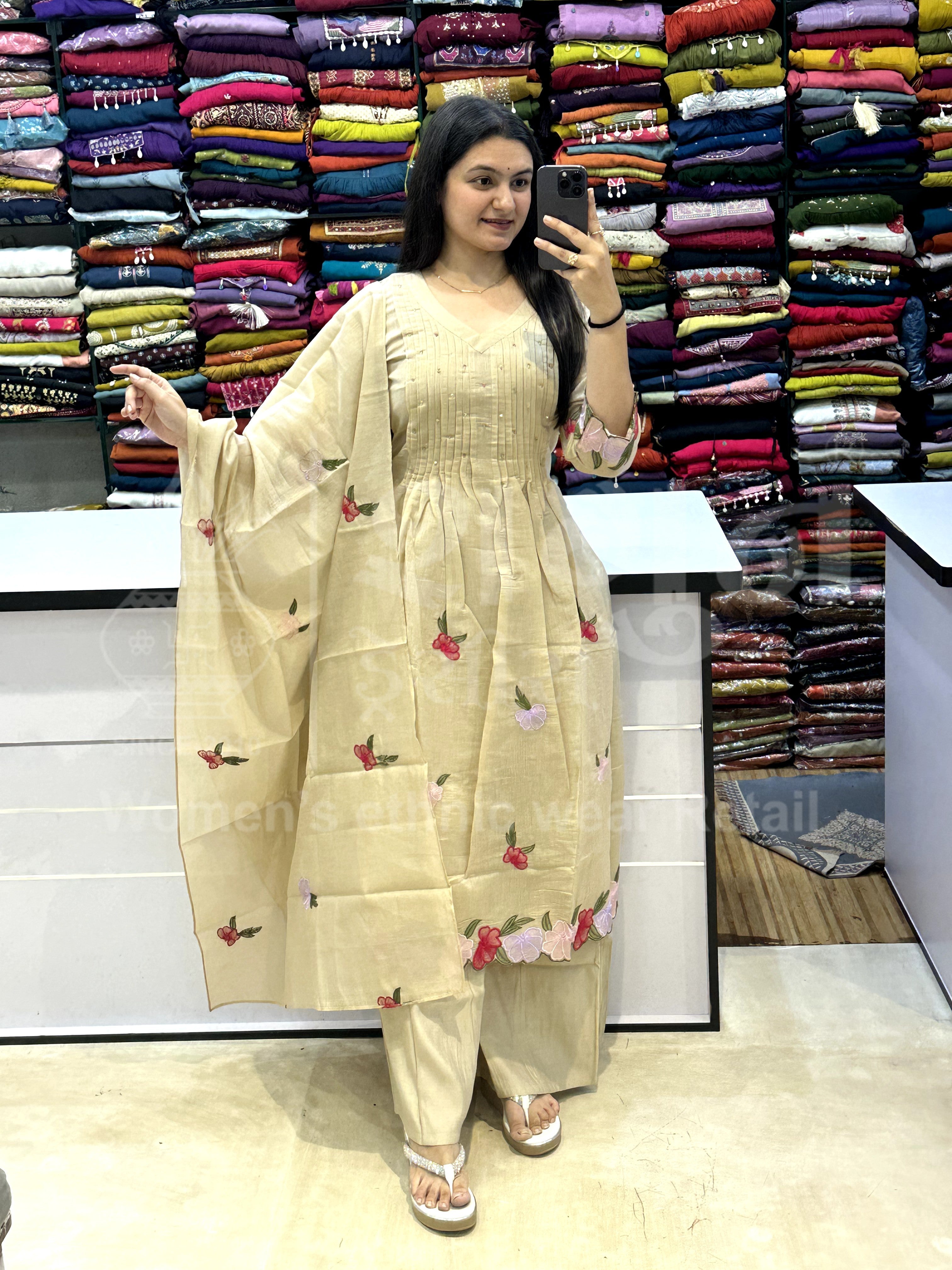 Beige Floral Flair Kurti