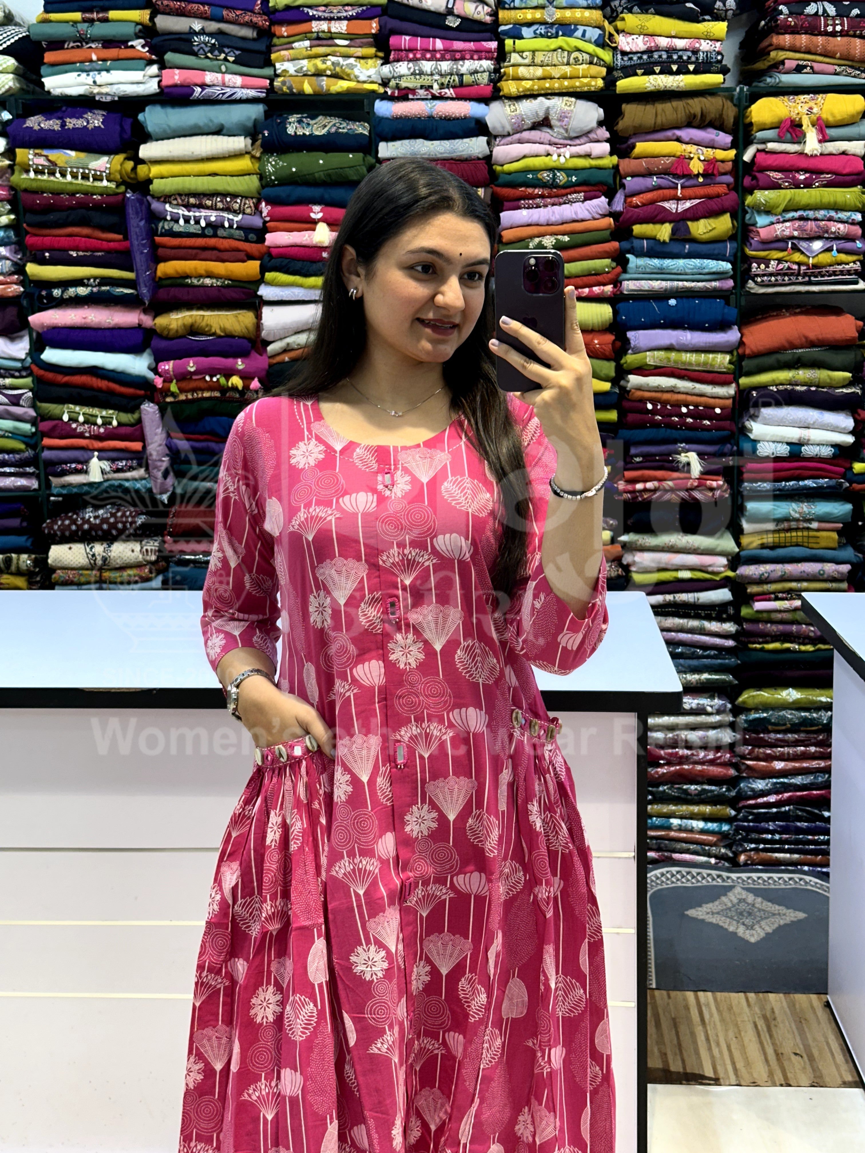 Fuchsia Bloom Printed Pocket Anarkali Kurti