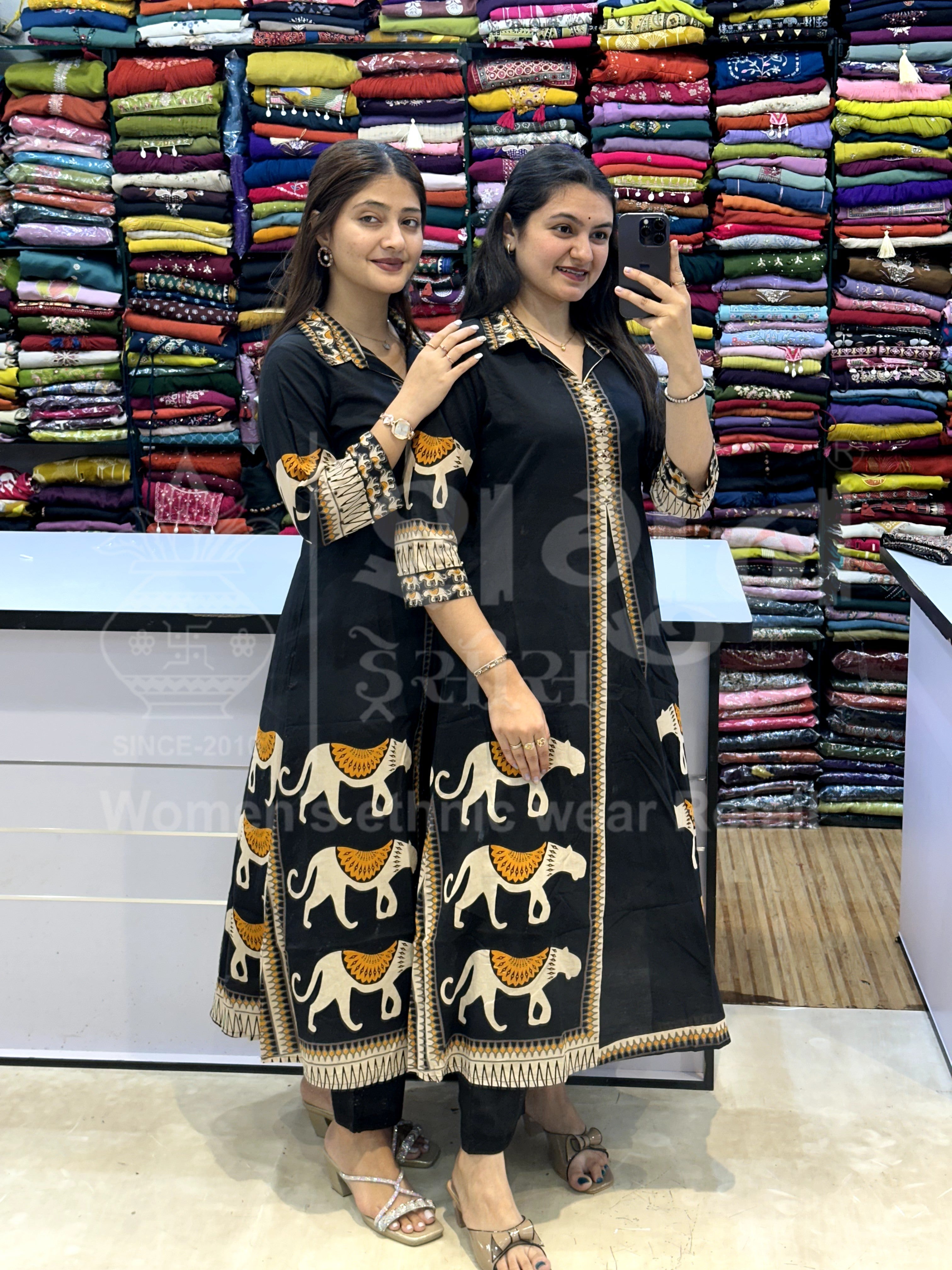 Tribal Motif Collared Kurti Set