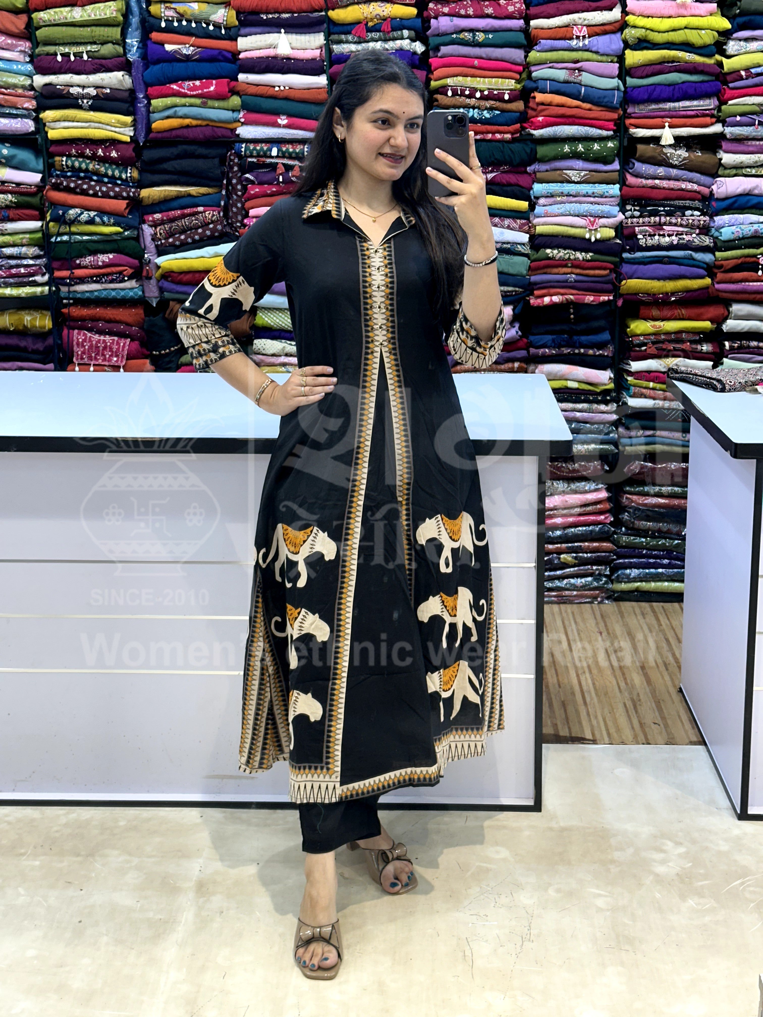 Tribal Motif Collared Kurti Set
