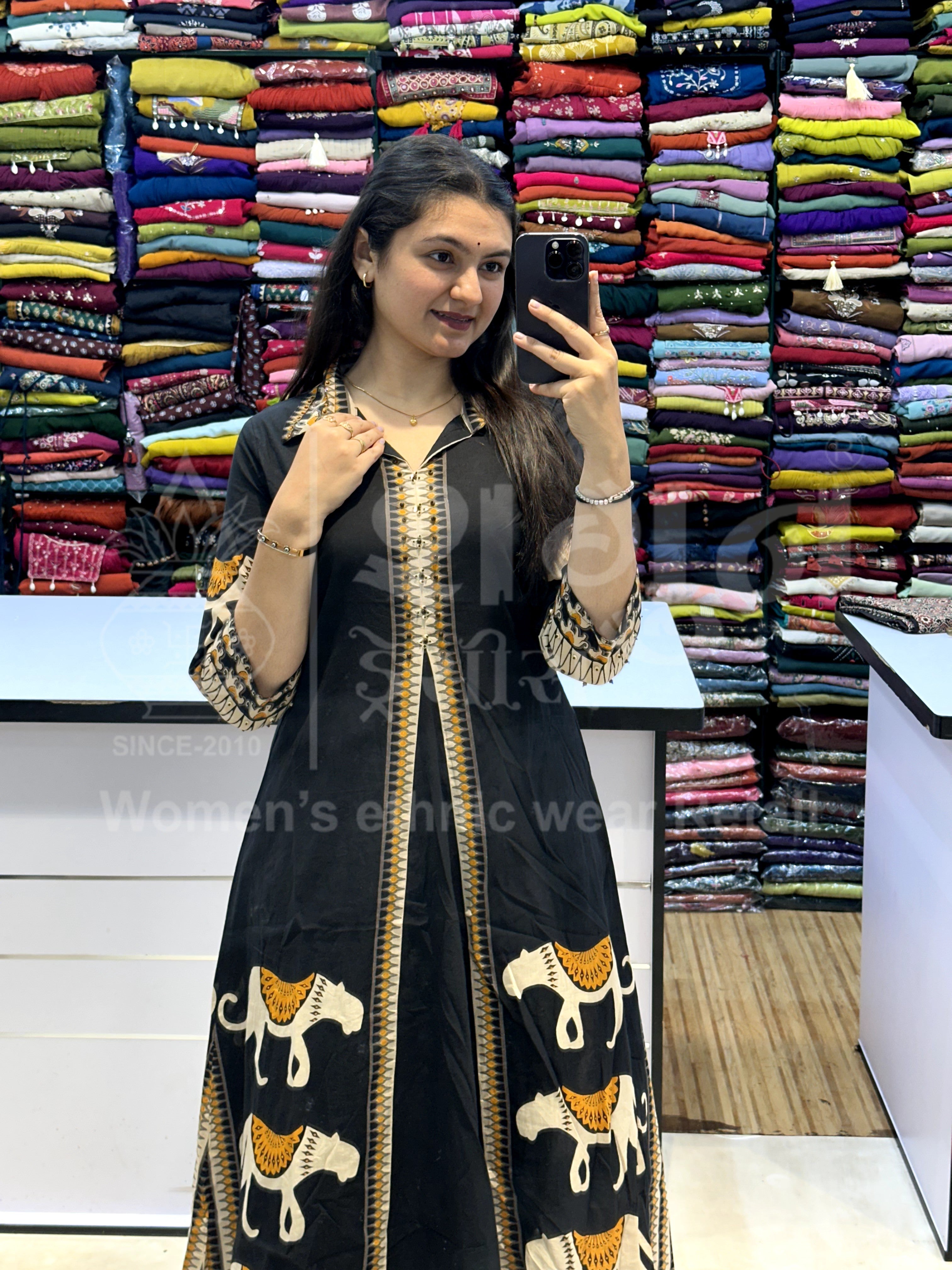 Tribal Motif Collared Kurti Set