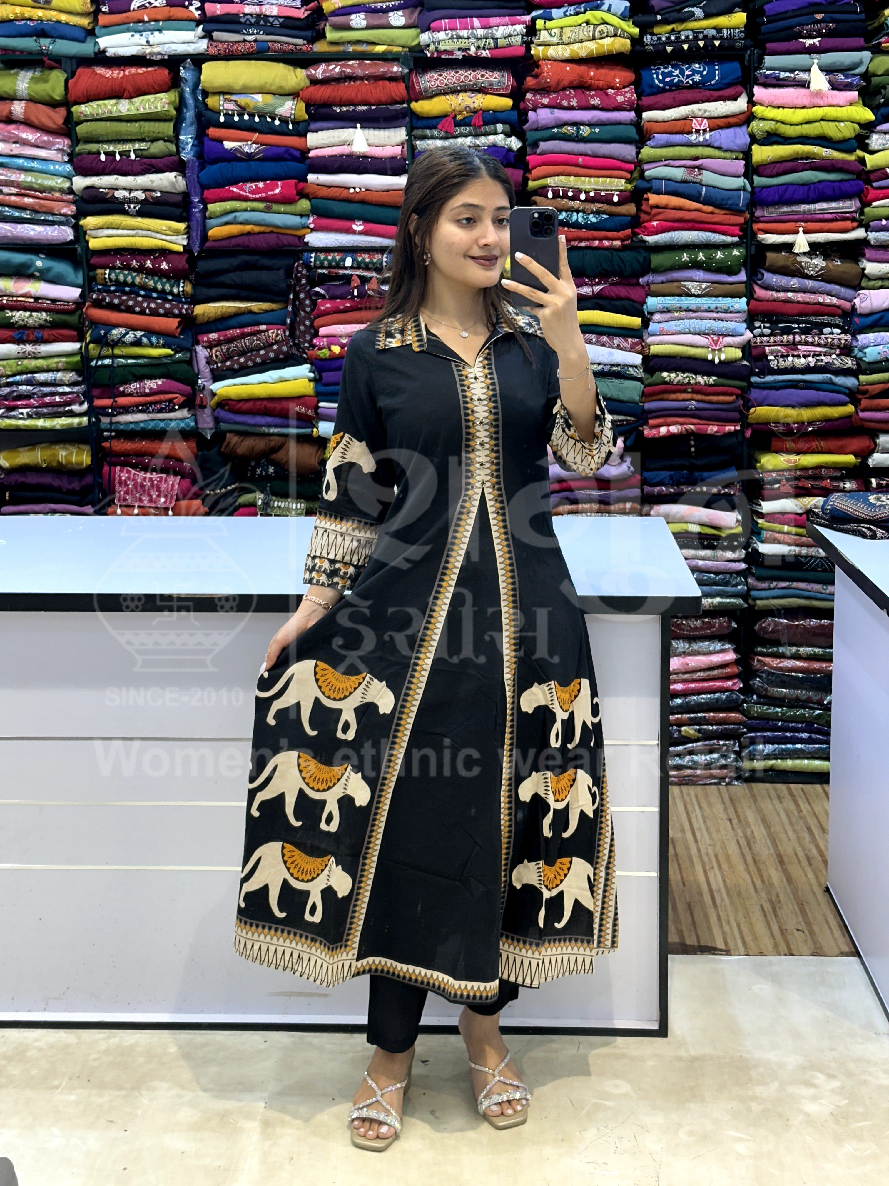 Tribal Motif Collared Kurti Set