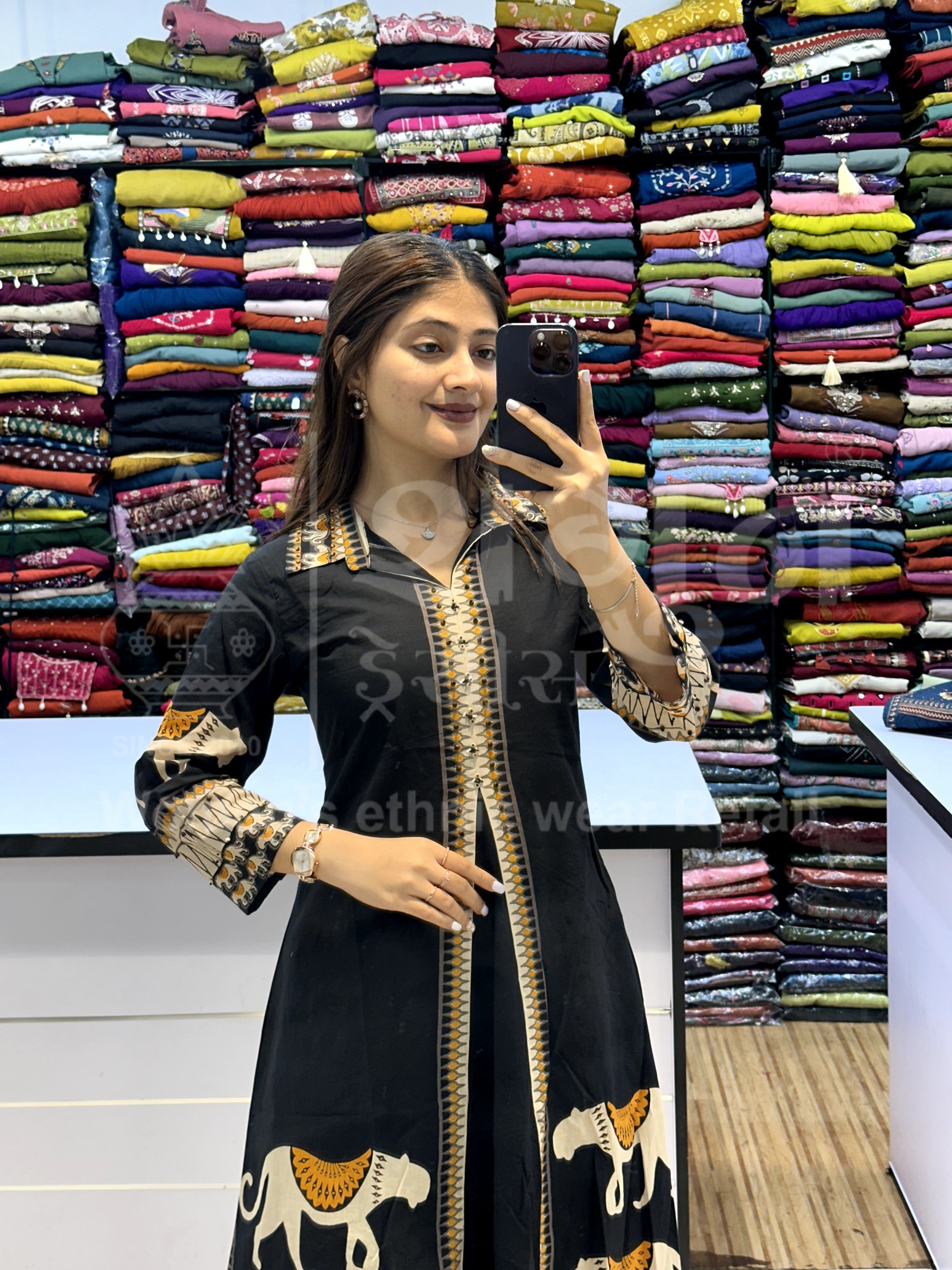 Tribal Motif Collared Kurti Set