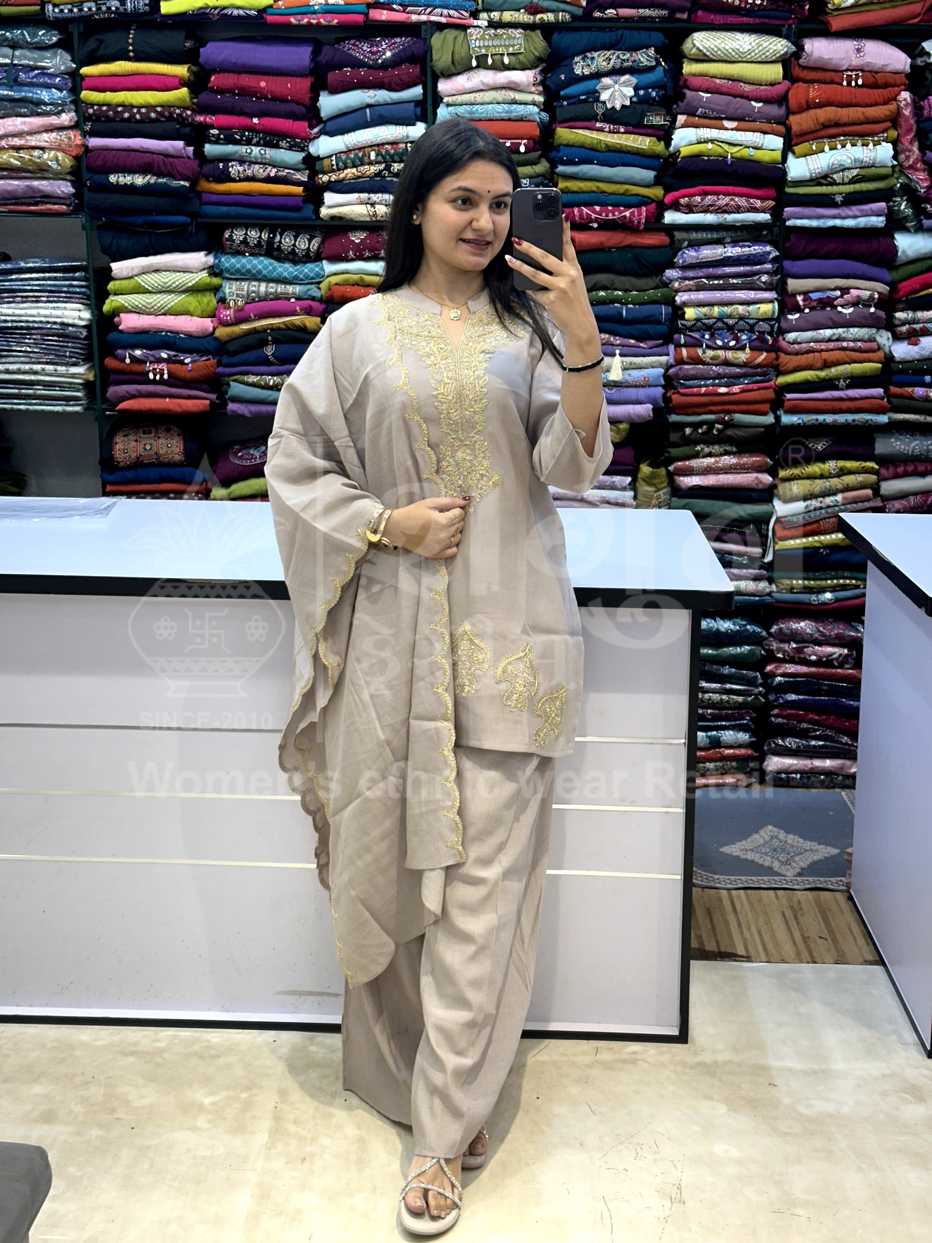 Embroidered Kurti Set with Matching Dupatta