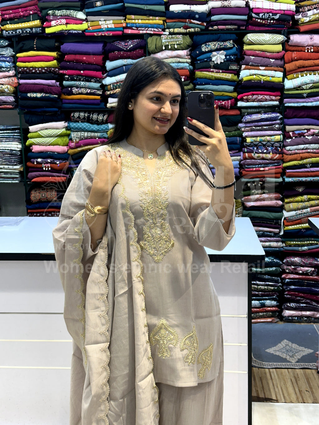 Embroidered Kurti Set with Matching Dupatta