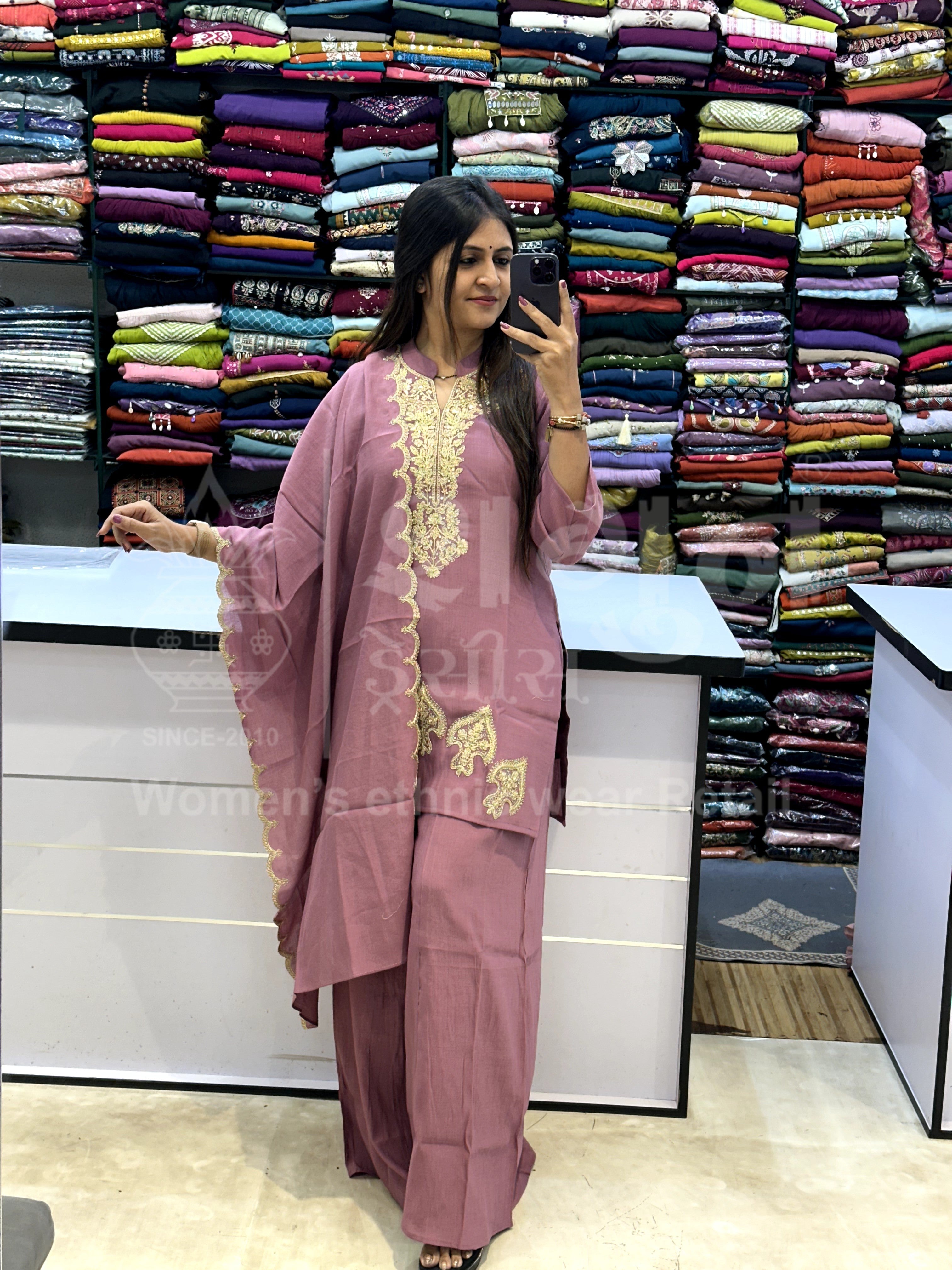 Embroidered Kurti Set with Matching Dupatta