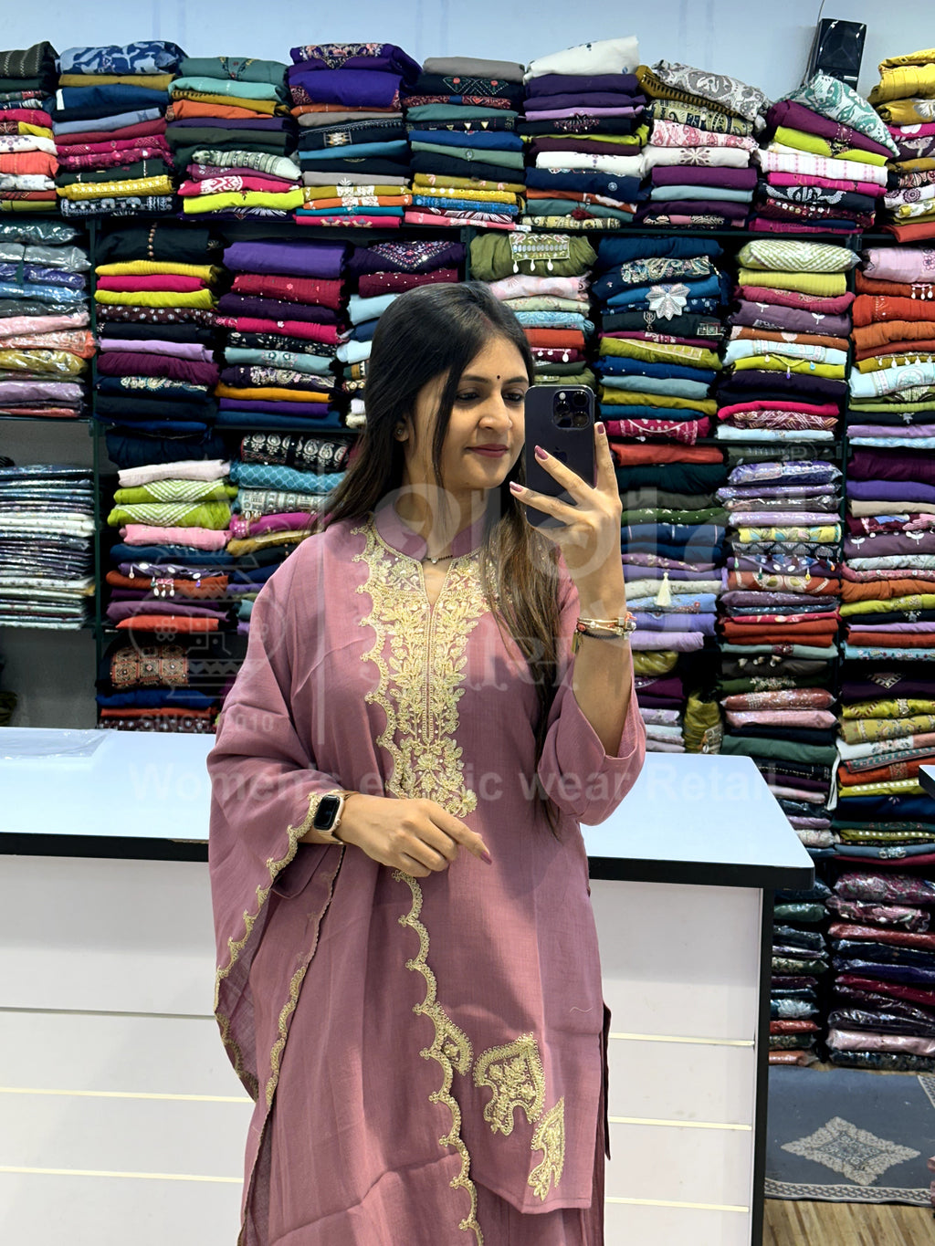 Embroidered Kurti Set with Matching Dupatta