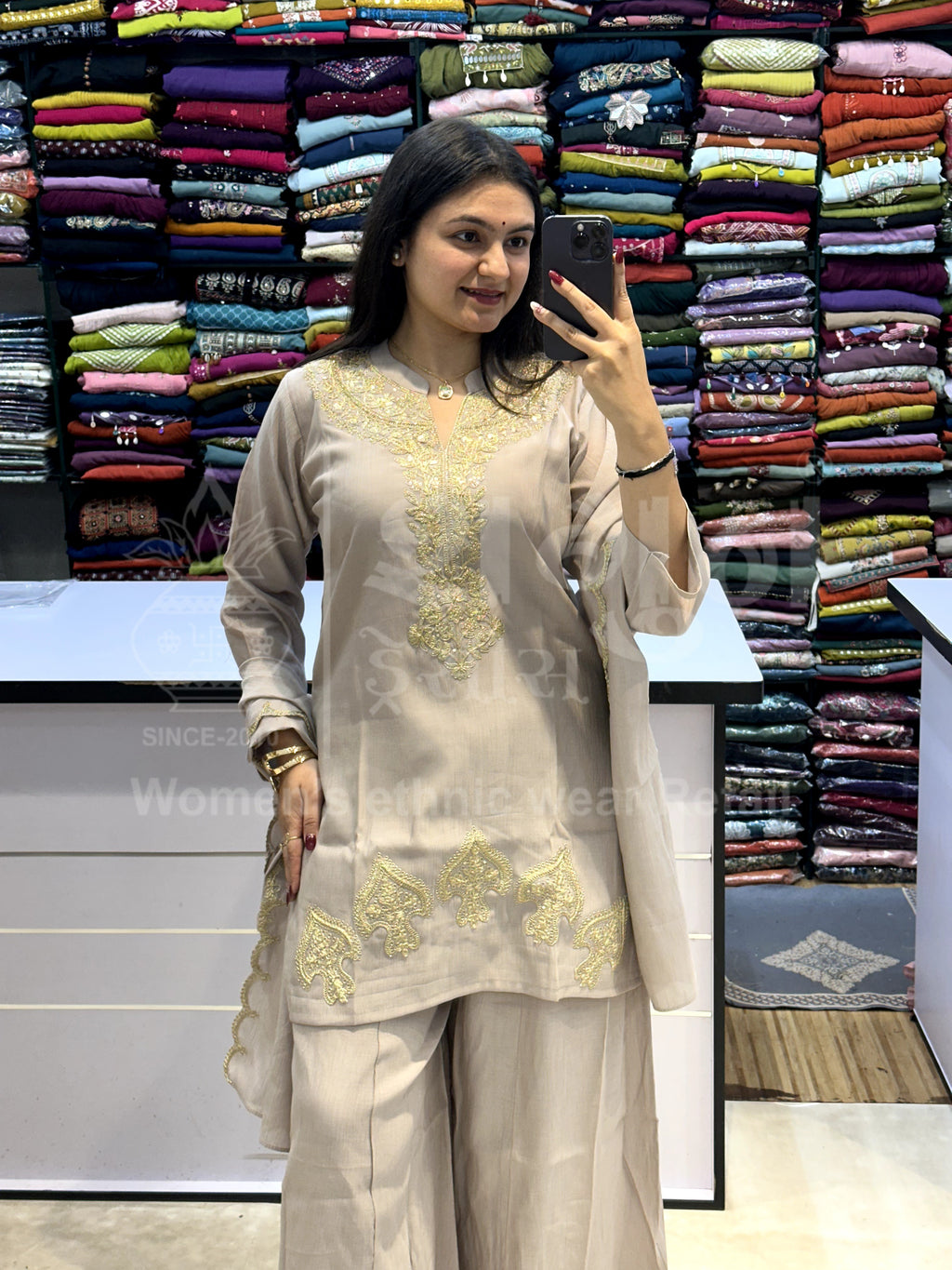 Embroidered Kurti Set with Matching Dupatta