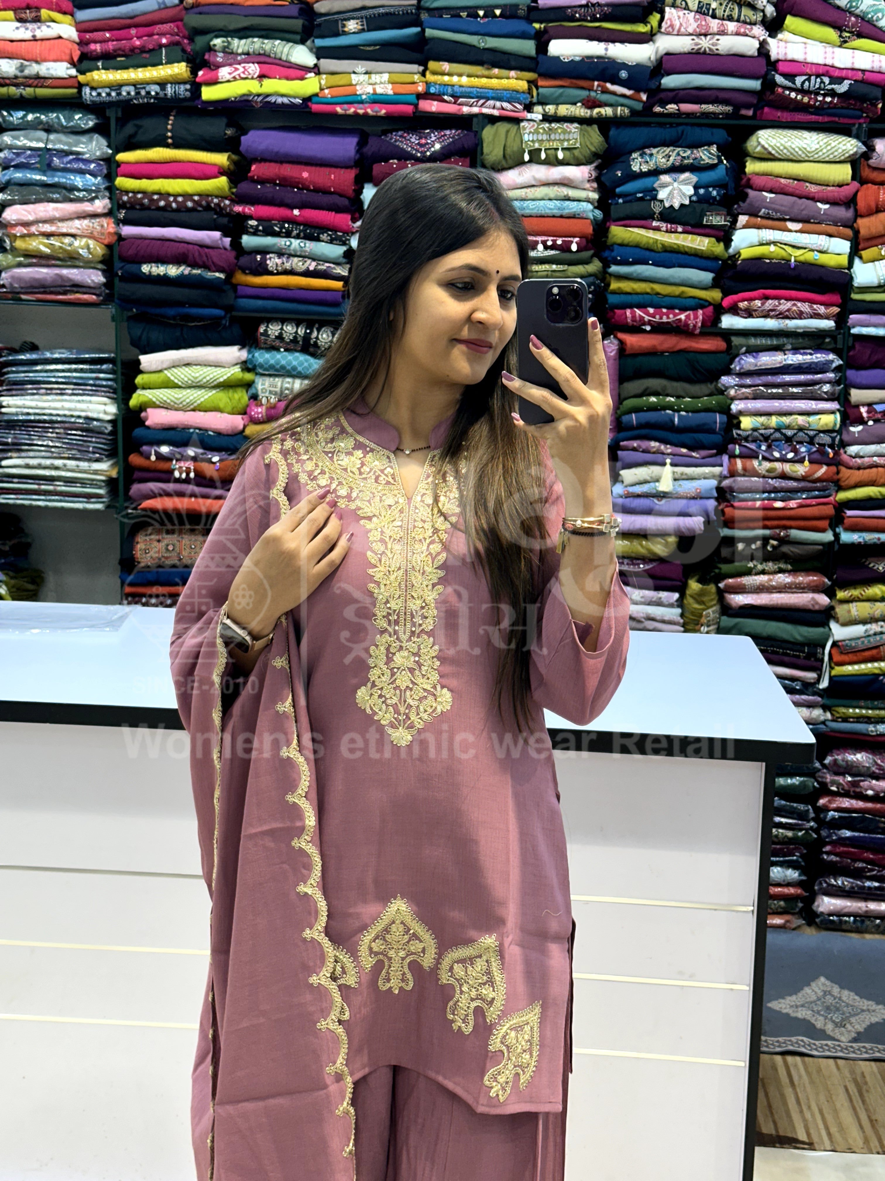 Embroidered Kurti Set with Matching Dupatta