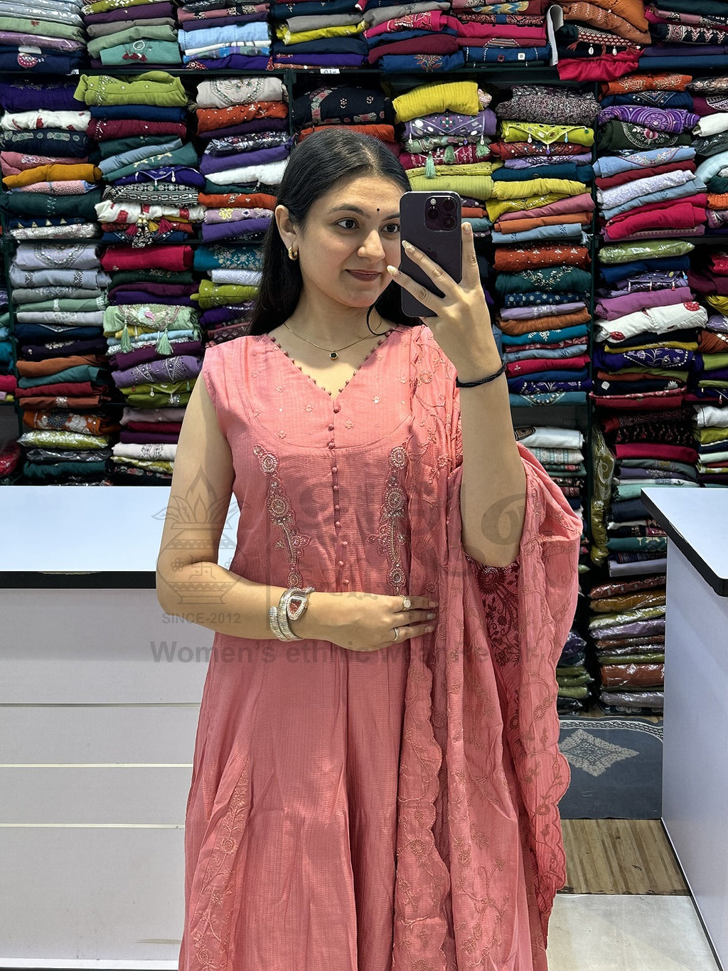 Elegant Sea Green Embroidered Cotton Kurti Set