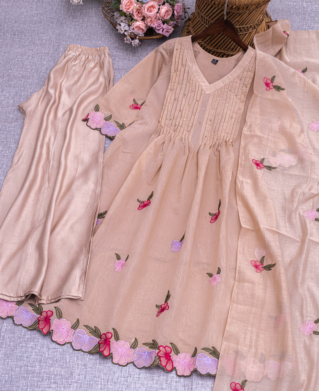 Beige Floral Flair Kurti