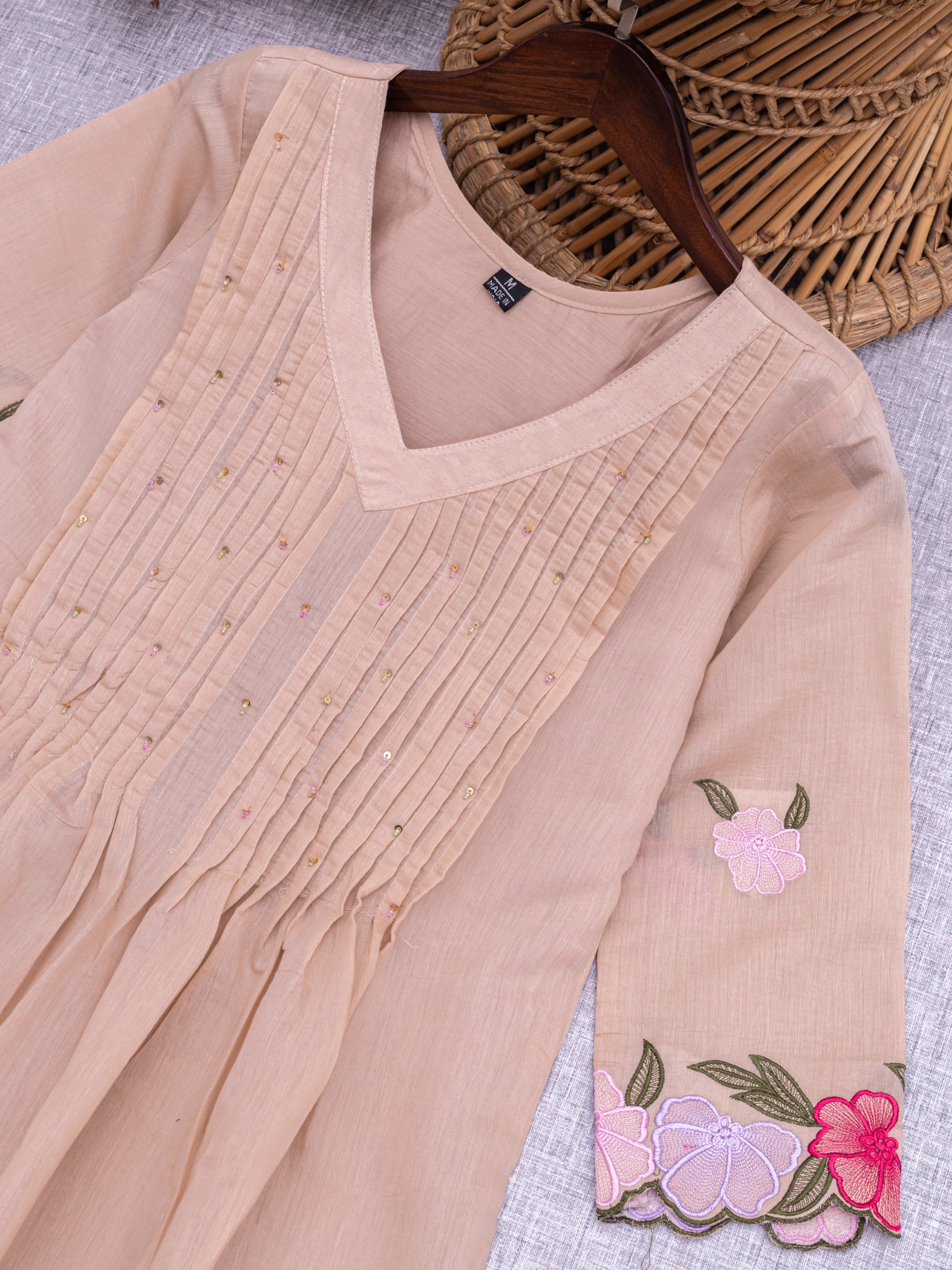 Beige Floral Flair Kurti