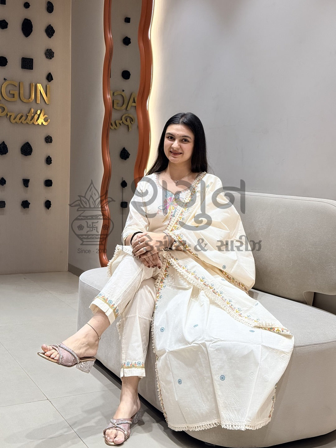 Ivory Kashmiri Kali Kurti Set Shagun Dresses